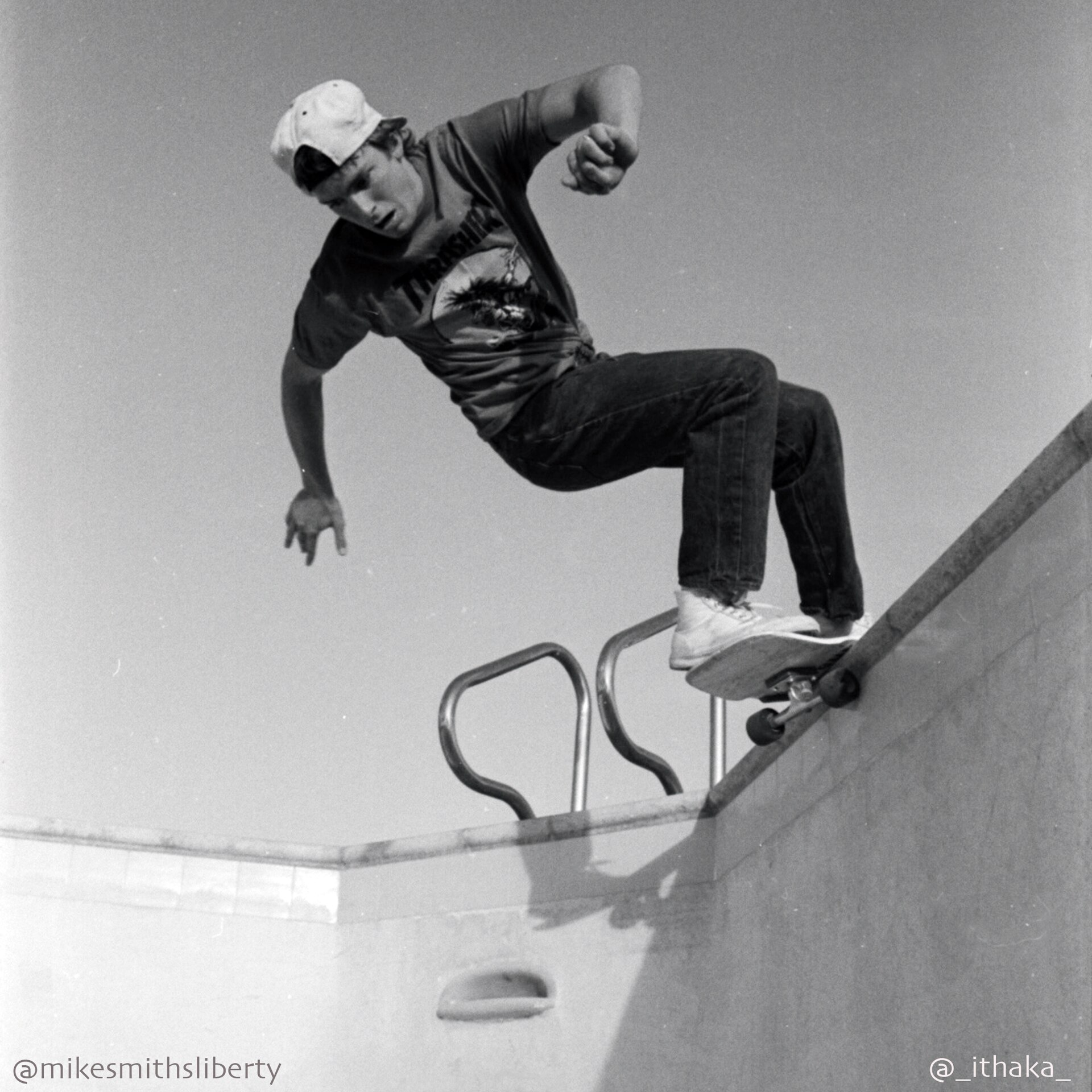 Professional vert skateboarder Mike Smith skating in Palos Verdes, California, in 1985